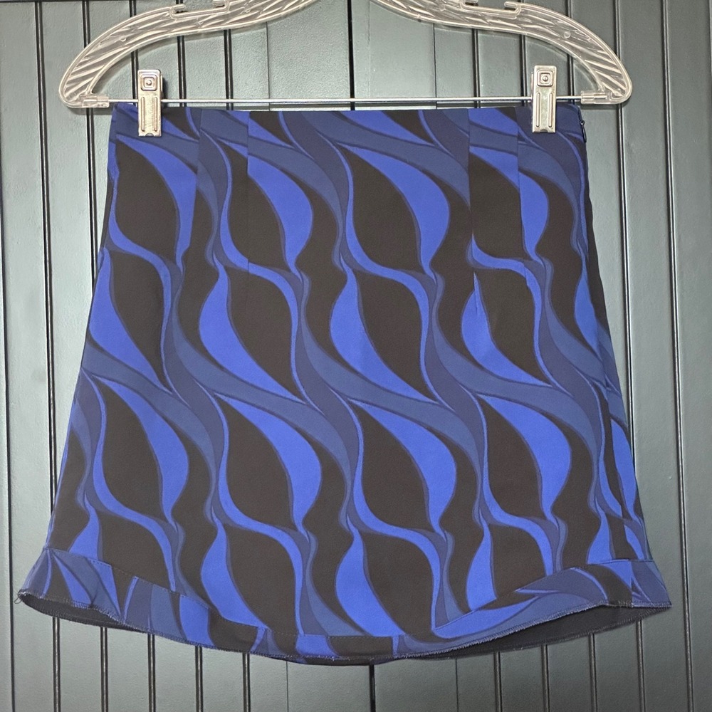 Zara Blue Black Abstract Print Mini Skirt Women's Small Y2K Office Chic Modern